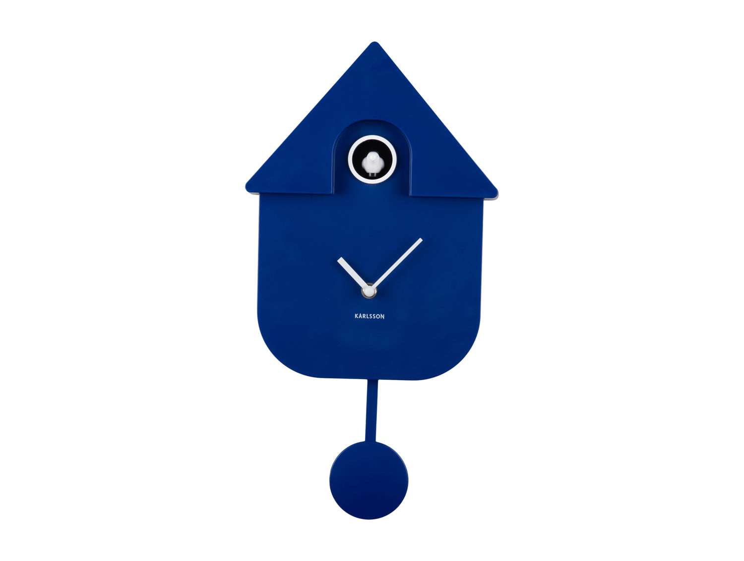 Horloge murale design nichoir, bleu cobalt, ouverture ronde et pendule suspendue