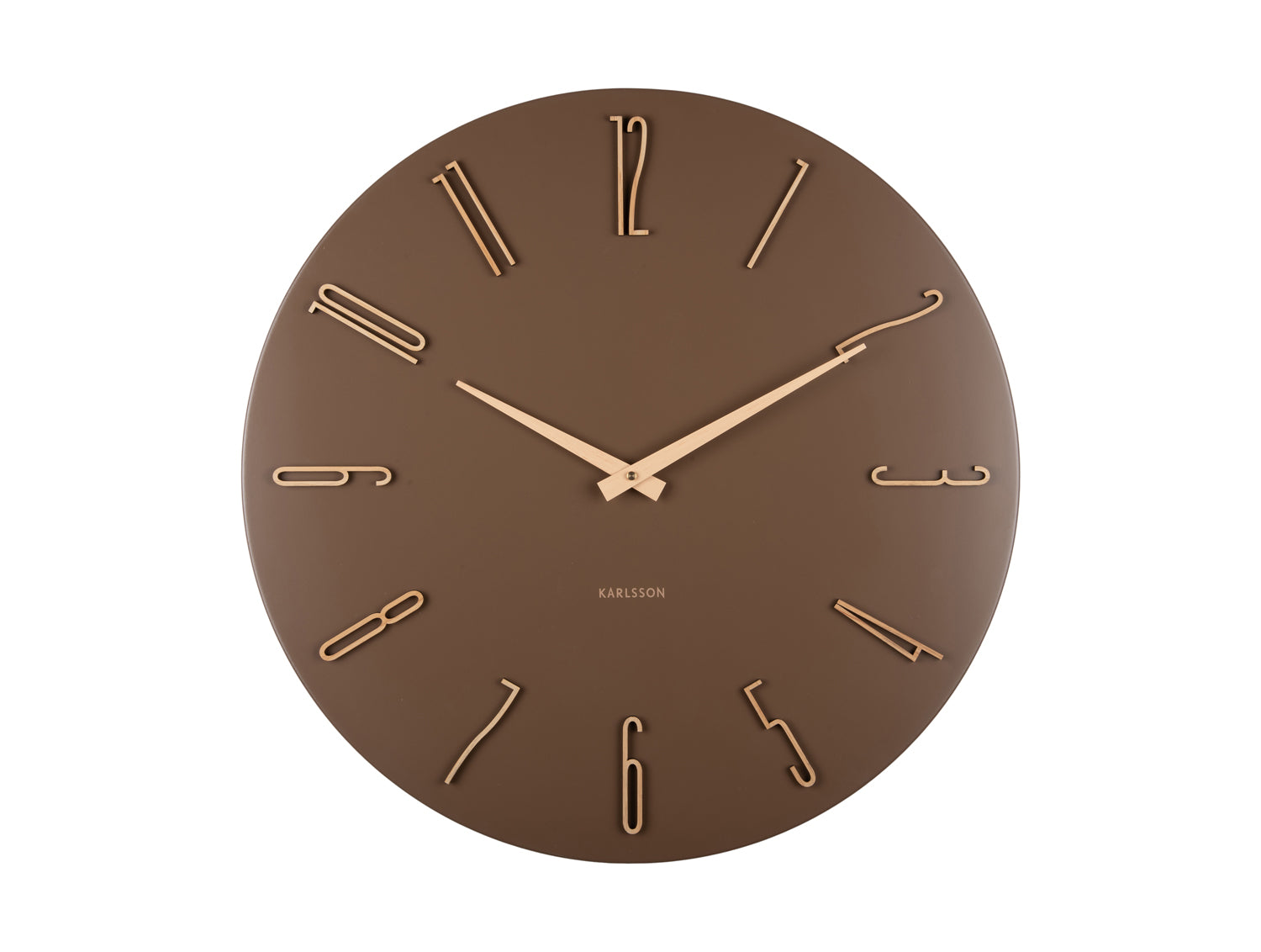 Horloge murale avec cadran rond brun moka et index dorés