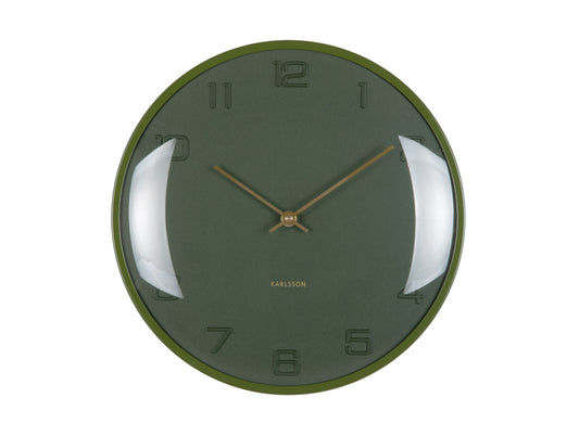 Horloge murale verte avec aiguilles dorées et cadran rond