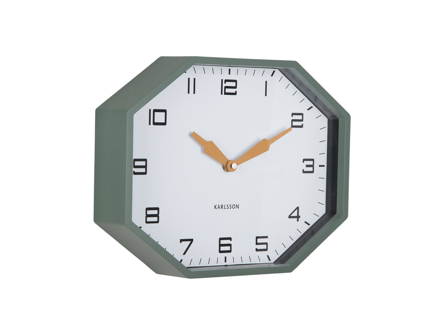 Montre Karlsson en boîtier octogonal, vert jungle, cadran blanc, aiguilles orange