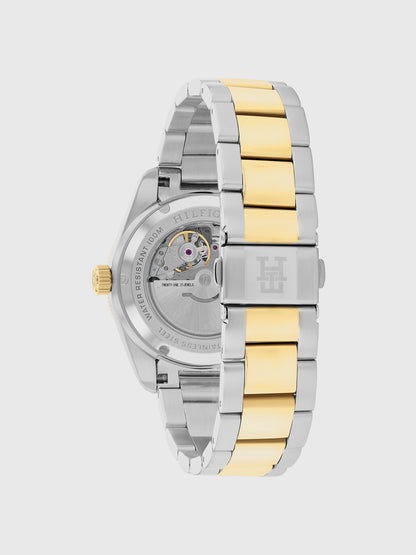 Tommy Hilfiger Herrenarmbanduhr Rückseite mit Glasboden, zweifarbiges Metallband