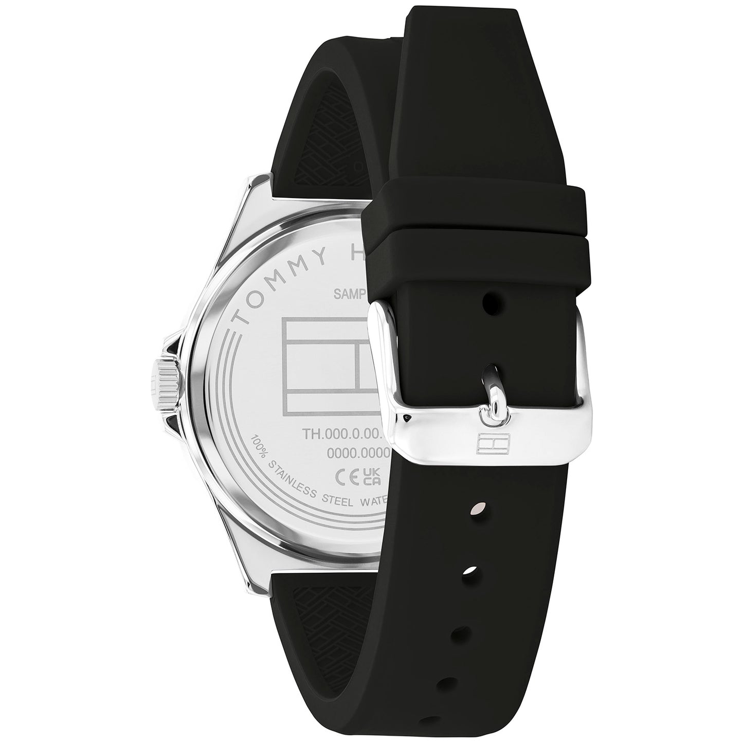 Tommy Hilfiger Norris Herrenarmbanduhr, Rückseite mit schwarzem Silikonband