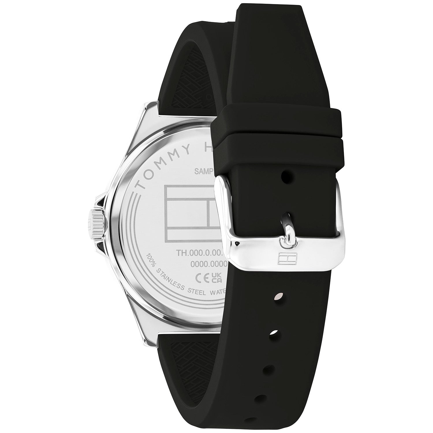 Tommy Hilfiger Norris Herrenarmbanduhr, Rückseite mit schwarzem Silikonband
