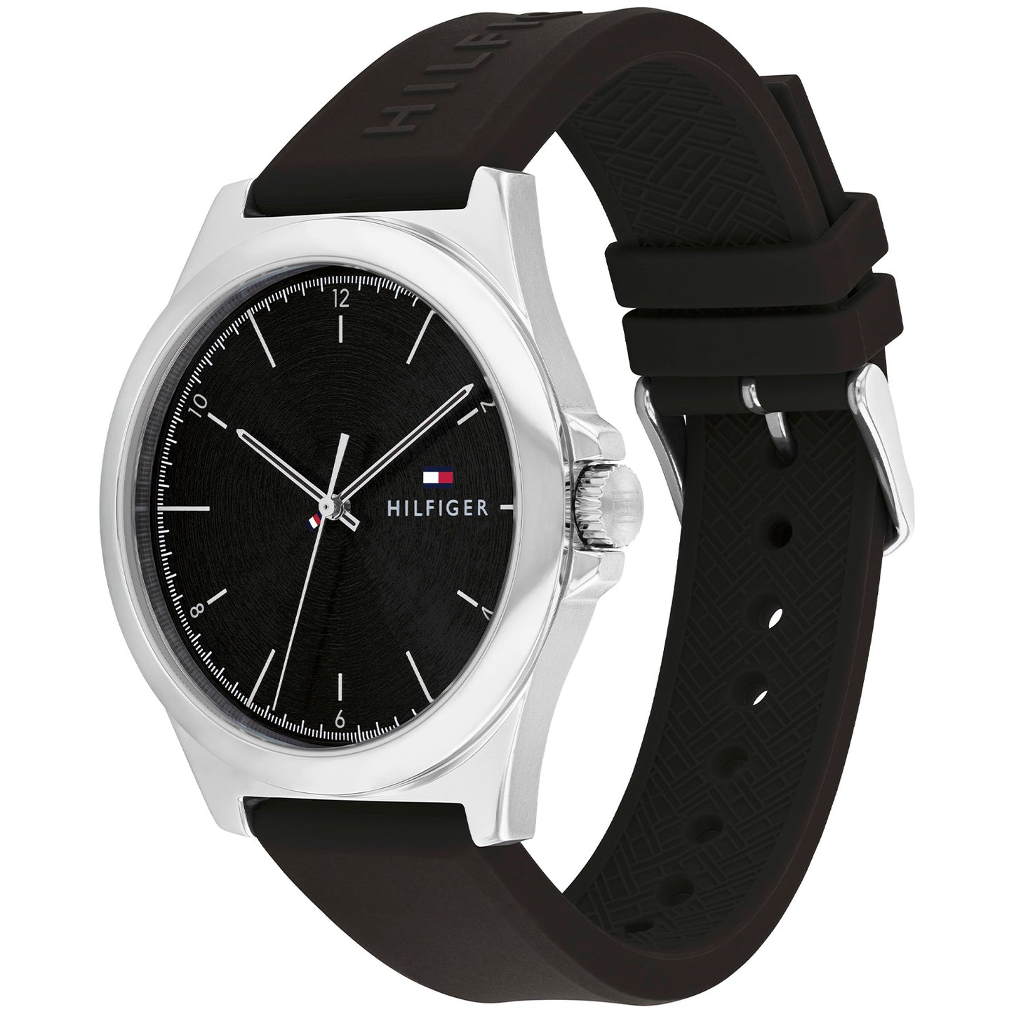 Tommy Hilfiger Norris Herrenarmbanduhr mit schwarzem Silikonarmband und schwarzem Zifferblatt