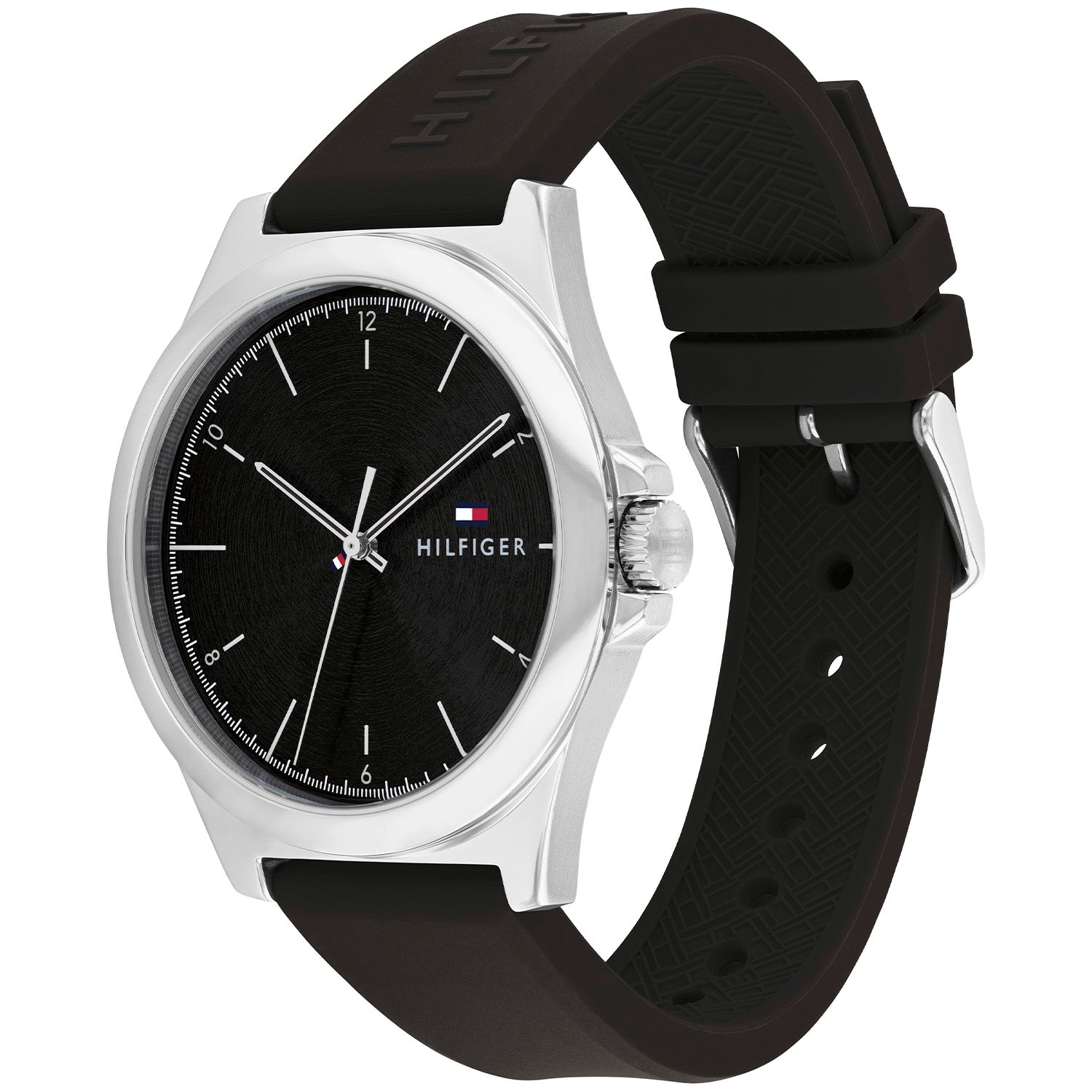 Tommy Hilfiger Norris Herrenarmbanduhr mit schwarzem Silikonarmband und schwarzem Zifferblatt