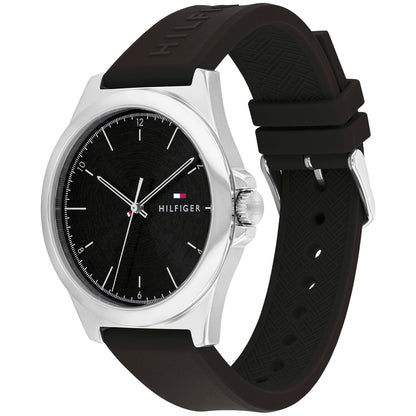 Tommy Hilfiger Norris Herrenarmbanduhr mit schwarzem Silikonarmband und schwarzem Zifferblatt