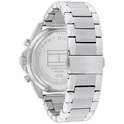 Herrenquarzuhr: Edelstahlgehäuse und Metallarmband, Rückseite mit Gravur