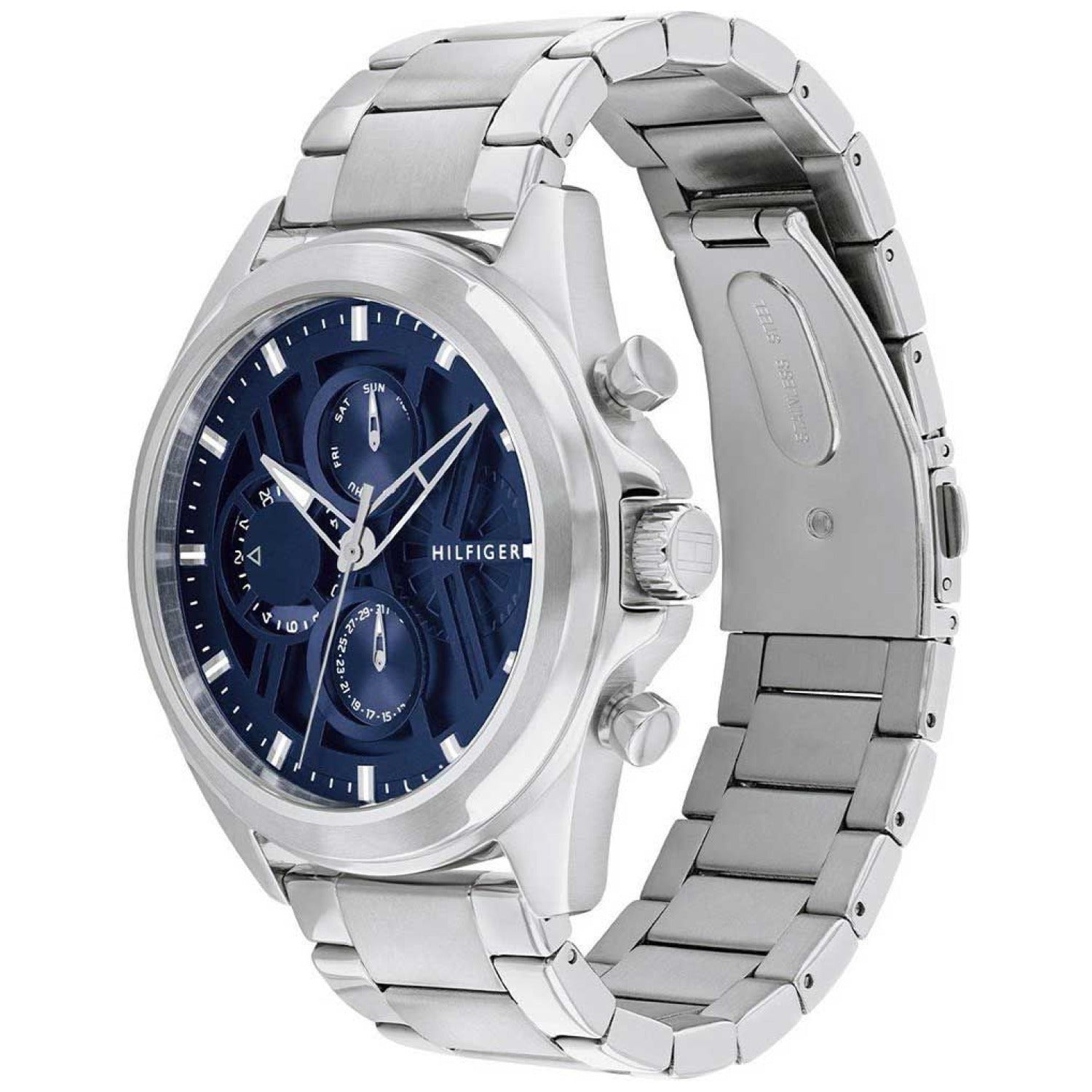 Tommy Hilfiger Herrenquarzuhr Jax mit blauem Zifferblatt und Edelstahlarmband