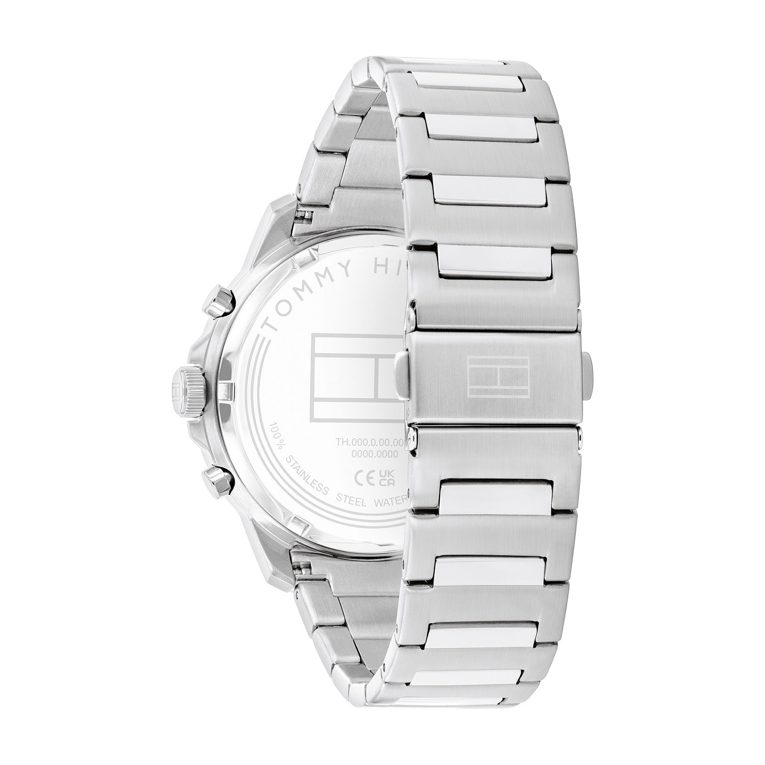 Herrenarmbanduhr Rückseite mit silbernem Metallarmband, sichtbarem Gehäuse und Verschlüssen