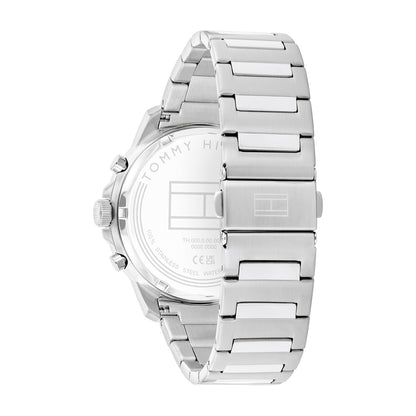 Herrenarmbanduhr Rückseite mit silbernem Metallarmband, sichtbarem Gehäuse und Verschlüssen