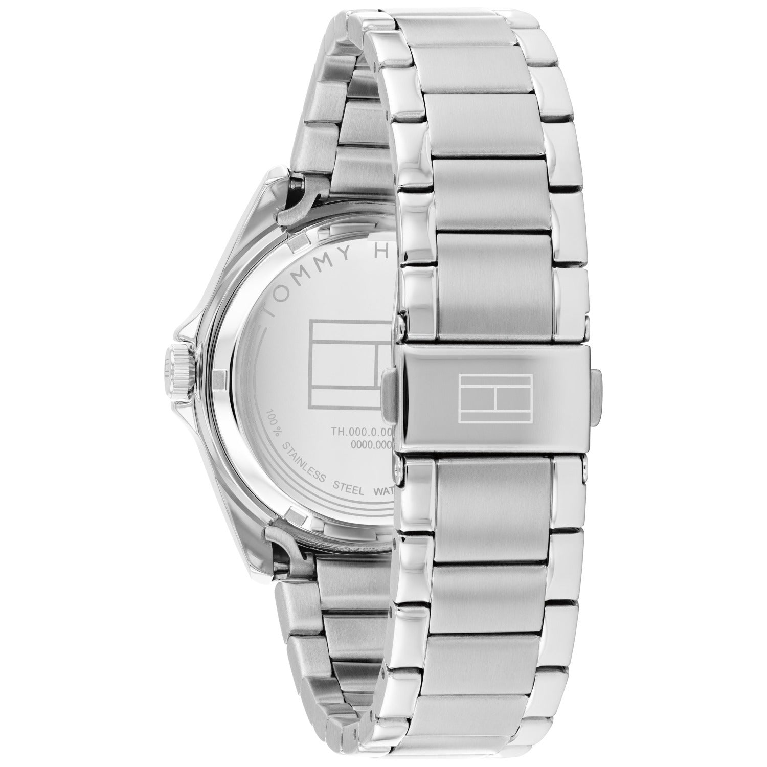 Tommy Hilfiger Herrenarmbanduhr: silbernes Edelstahlband und Gehäuse von der Seite