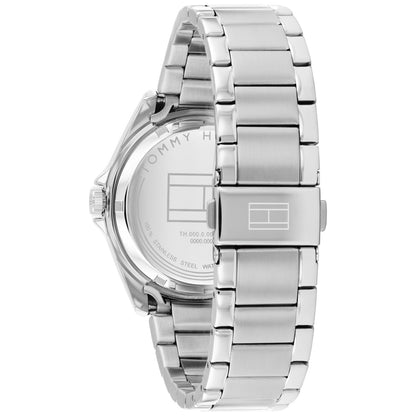 Tommy Hilfiger Herrenarmbanduhr: silbernes Edelstahlband und Gehäuse von der Seite