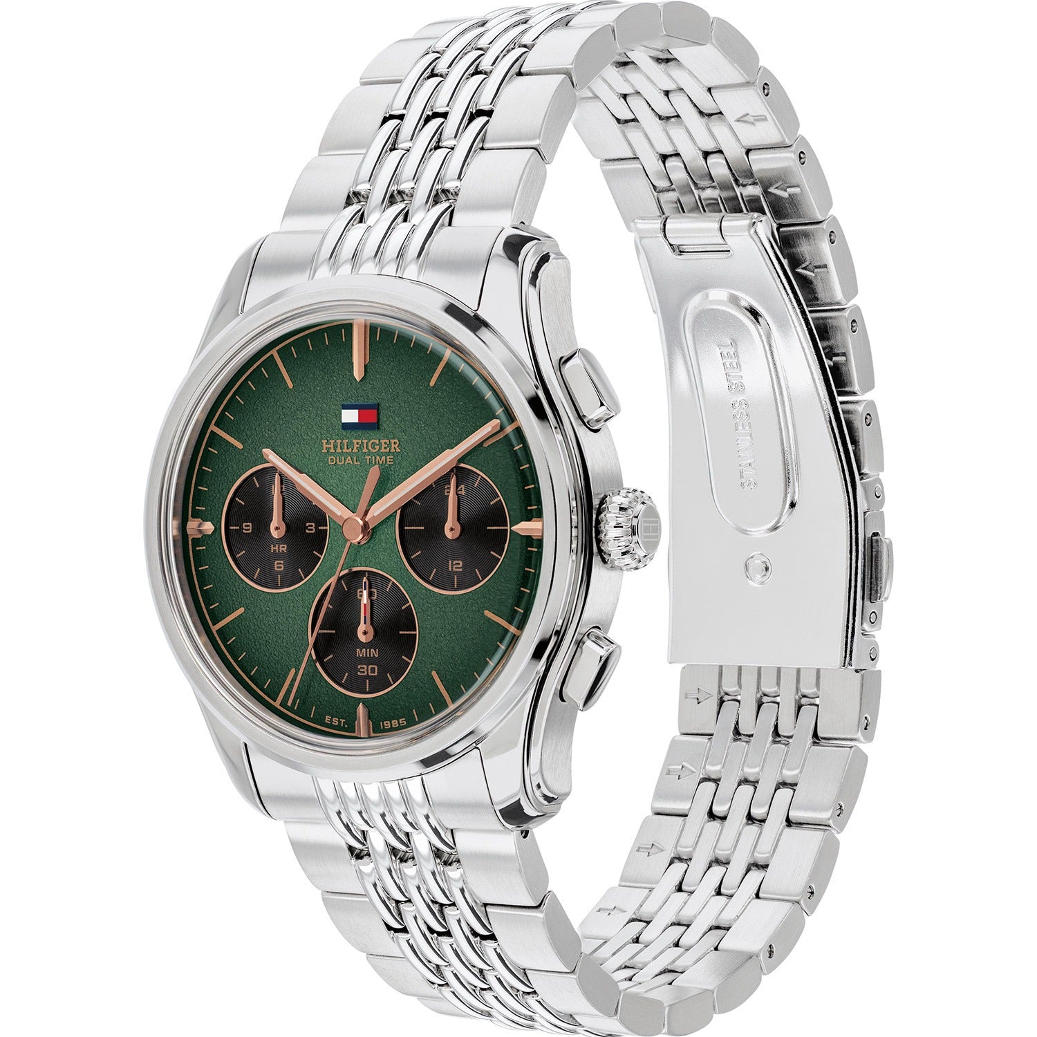Bryant Quarzuhr mit grünem Zifferblatt, Chrono-Subdials und Edelstahlband