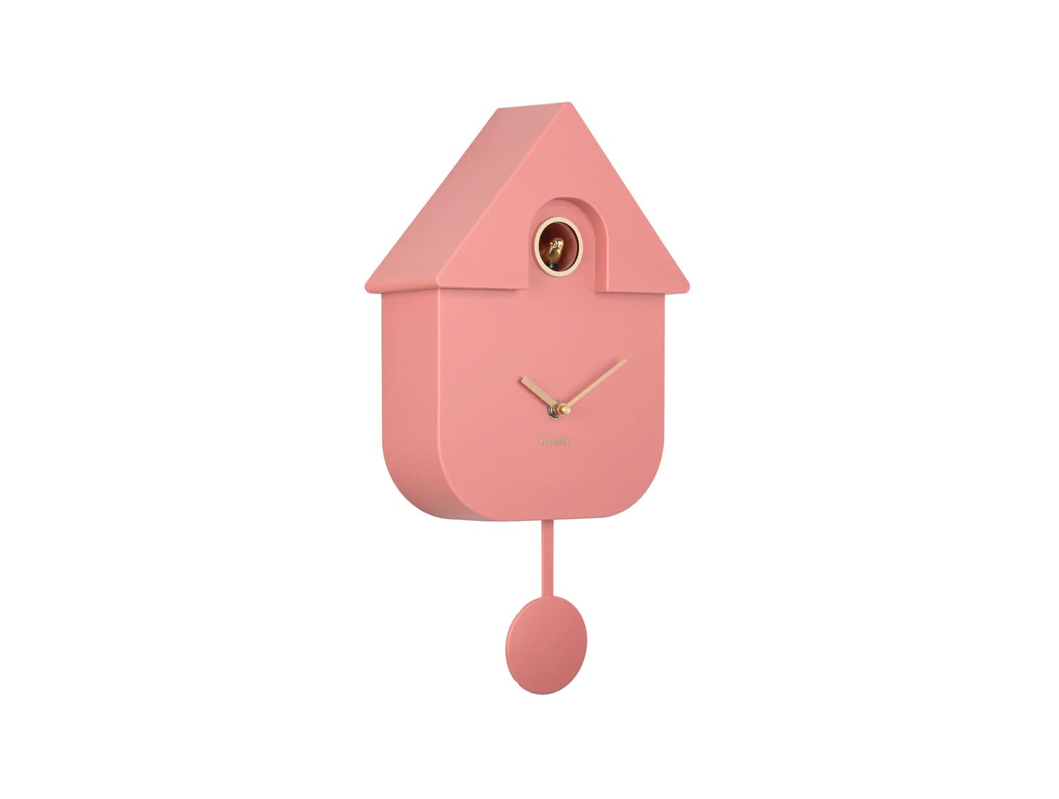Horloge murale en forme de maison, de couleur rose, avec pendule et fenêtre d'horloge ronde