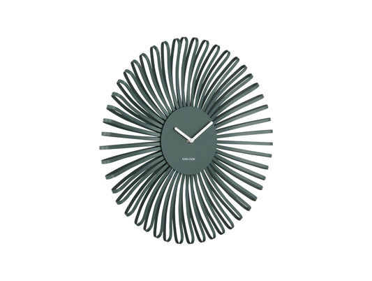 Horloge murale avec design sculptural radial 3D, cadran vert foncé et aiguilles vertes
