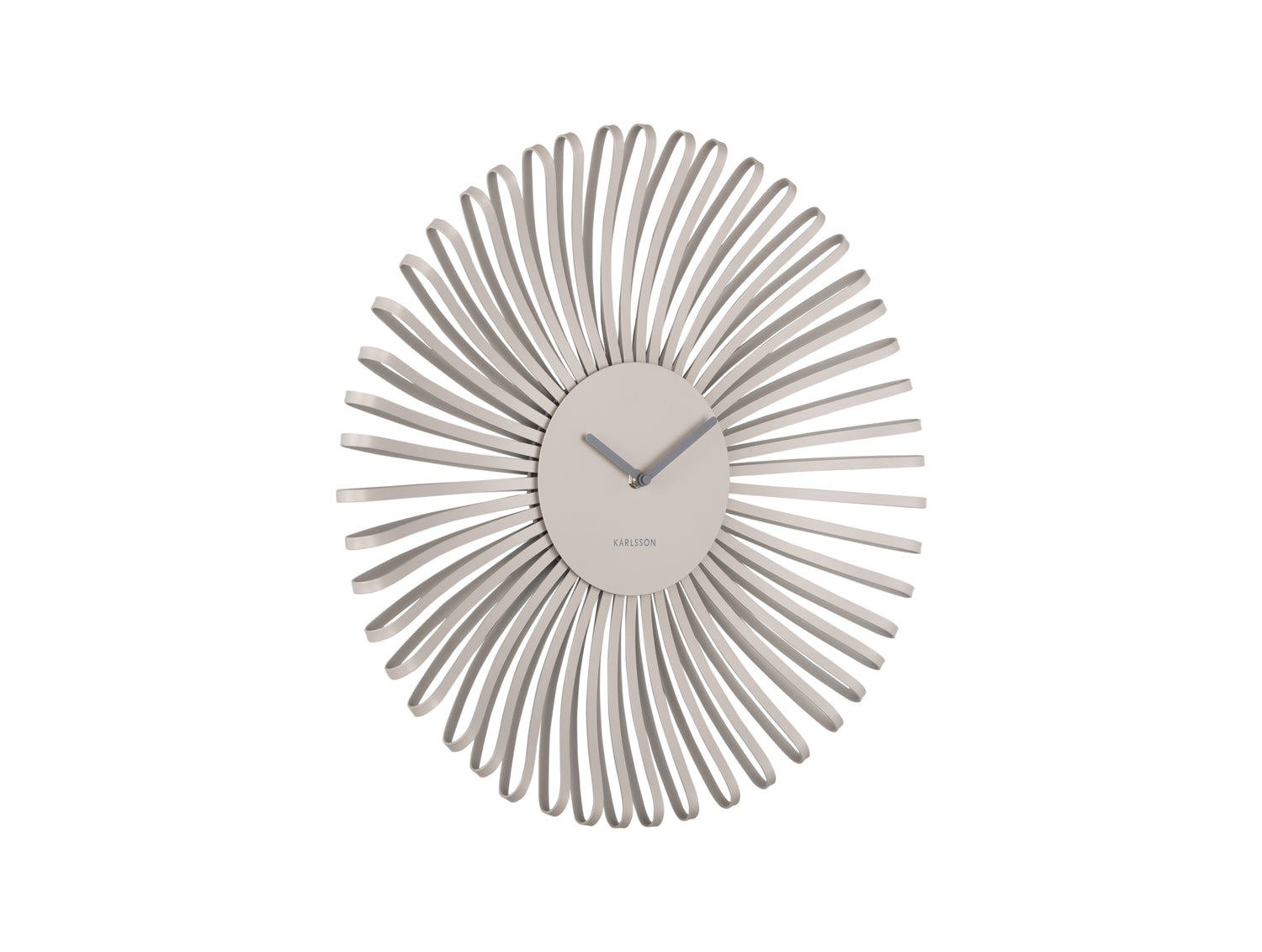 Horloge murale Karlsson au design rayons, cadran rond gris chaud et aiguilles