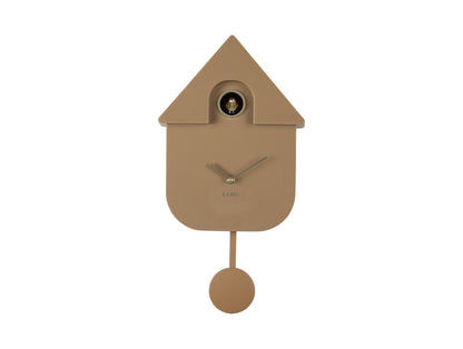 Horloge murale design maison, brun moka, avec ouverture ronde et pendule