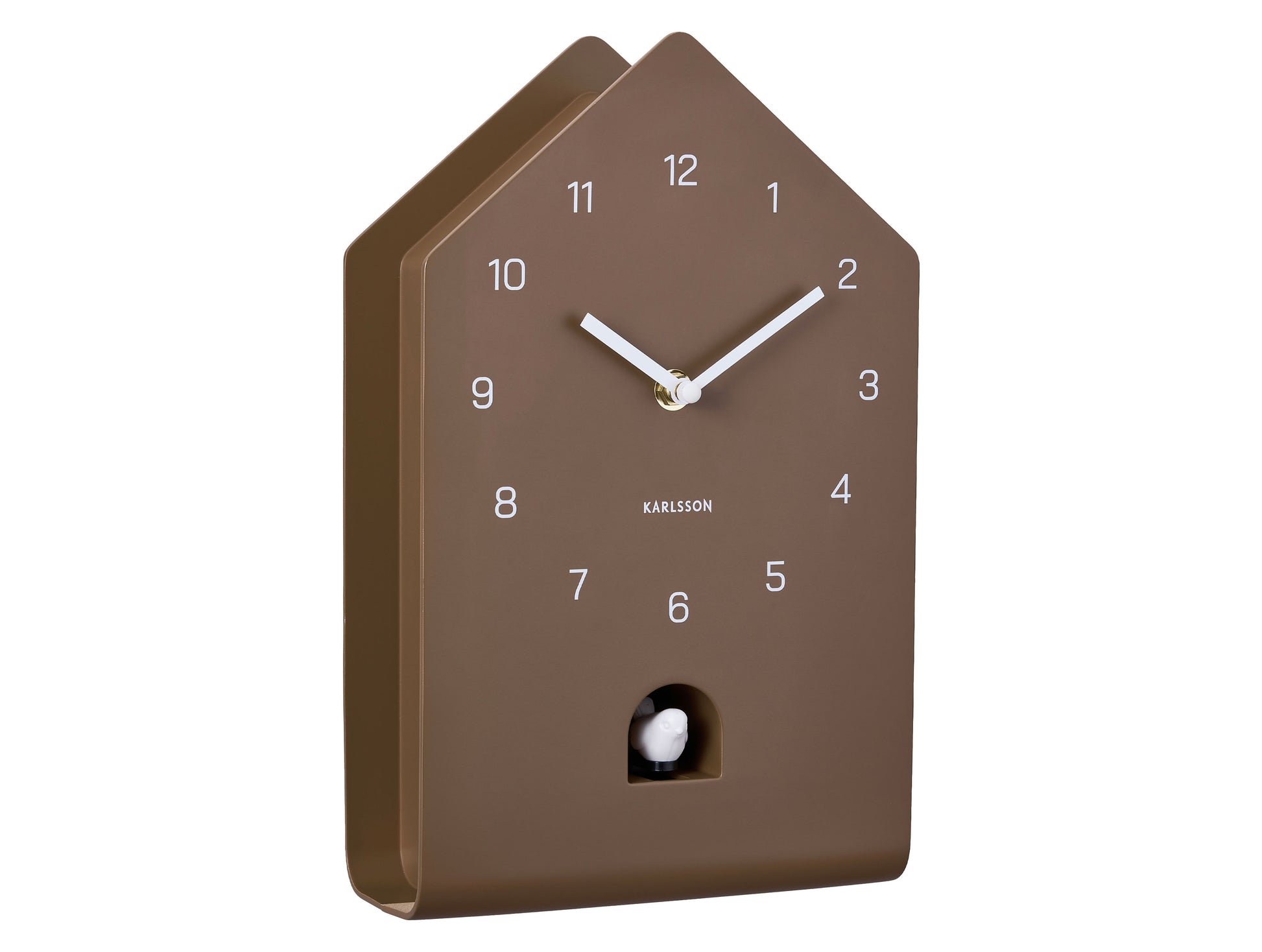 Horloge murale Karlsson marron moka, design maison de coucou, avec fenêtre en verre et cadran