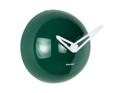 Horloge murale rétro avec boîtier rond vert brillant et aiguilles blanches, Karlsson