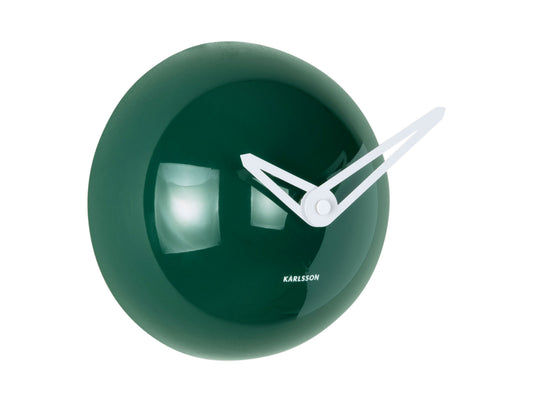 Horloge murale rétro avec boîtier rond vert brillant et aiguilles blanches, Karlsson