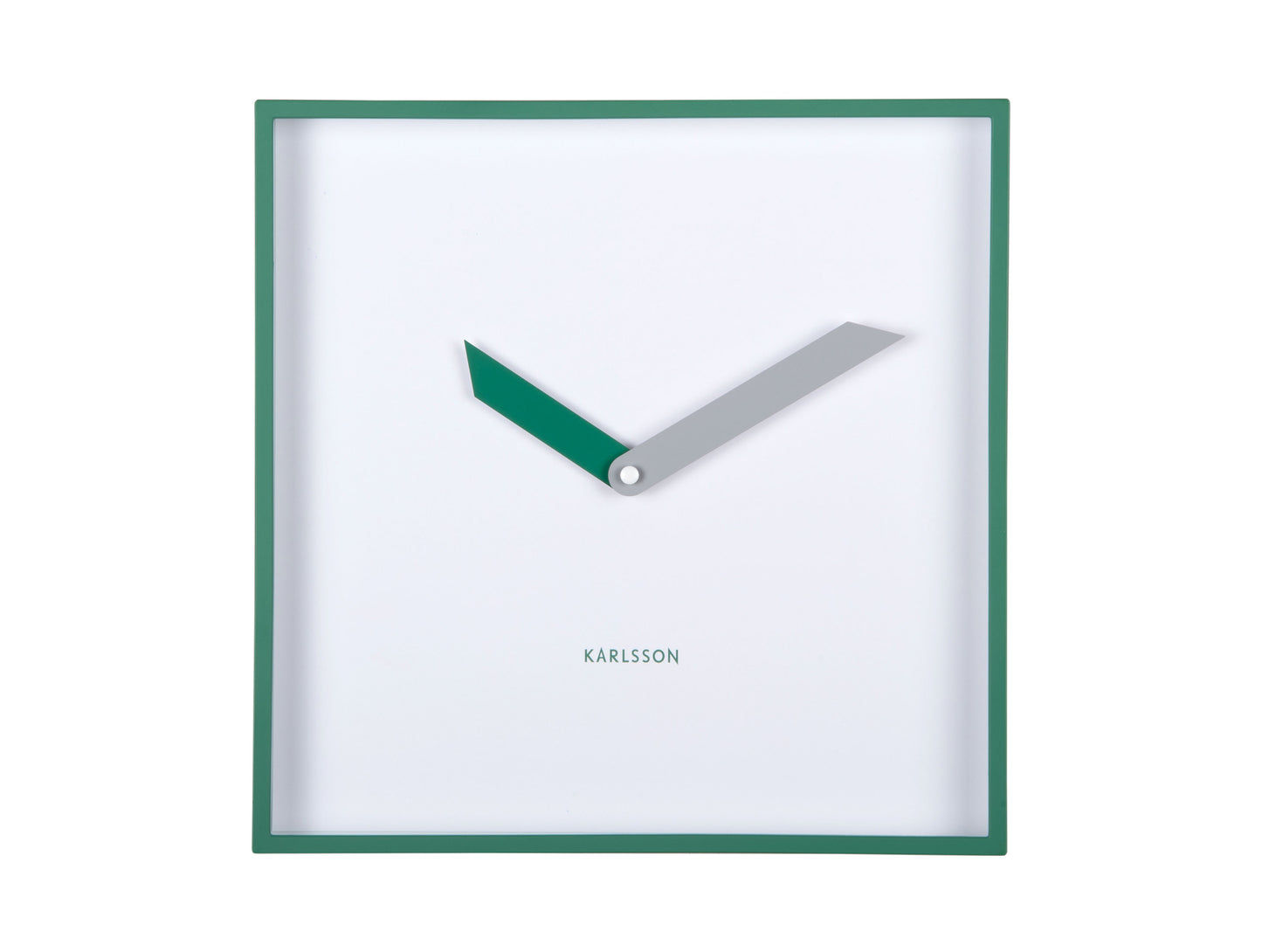 Horloge murale carrée avec cadran blanc, cadre vert et mouvement d'horlogerie