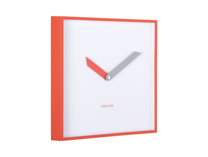 Horloge murale carrée rouge écarlate avec cadran blanc et aiguilles rouges/grises