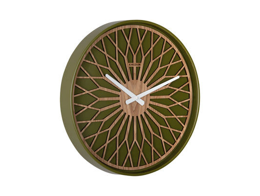 Horloge murale Karlsson avec décor de cadran, découpe luxueuse et cadre vert