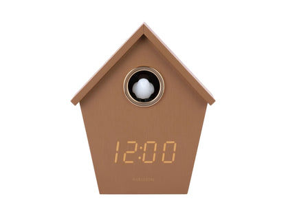 Horloge numérique LED coucou dans une maison, marron moka, ouverture ronde et affichage LED