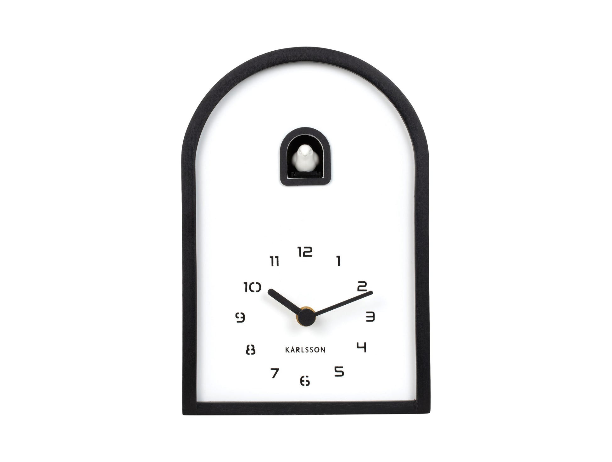 Horloge murale Karlsson avec cadre noir bombé et aiguilles noires sur cadran blanc