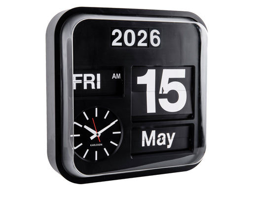 Horloge murale noire avec chiffres rabattables, affichage : 2026, VEN, 15 mai