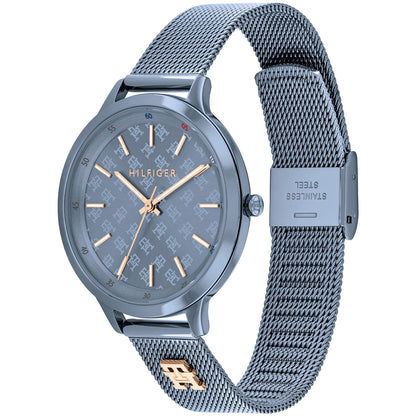 Tommy Hilfiger Damenarmbanduhr mit blauem Zifferblatt und Metall-Mesh-Armband