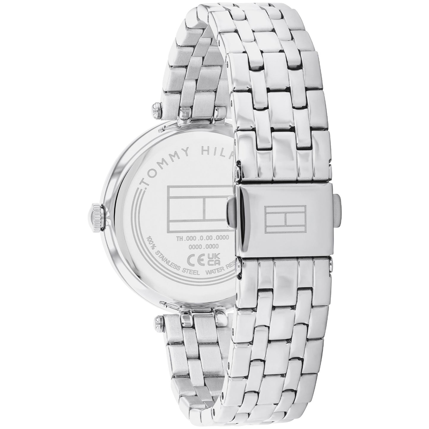 Damen-Armbanduhr Tommy Hilfiger, silbernes Edelstahlarmband mit Schließe und Krone