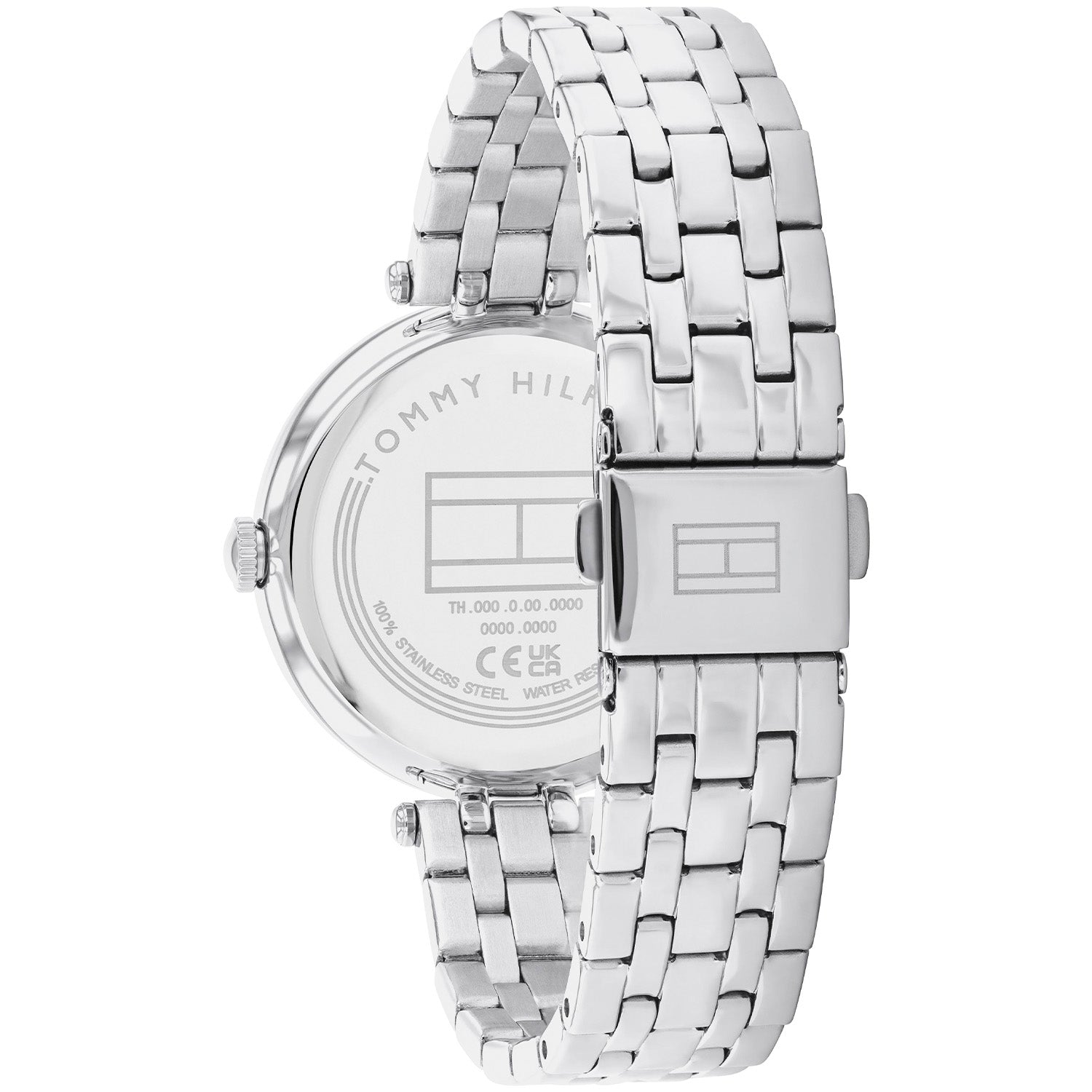 Damen-Armbanduhr Tommy Hilfiger, silbernes Edelstahlarmband mit Schließe und Krone