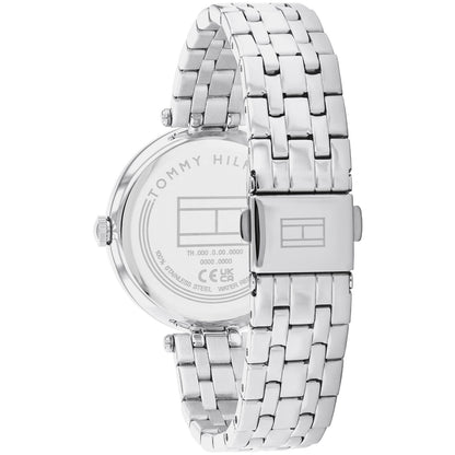 Damen-Armbanduhr Tommy Hilfiger, silbernes Edelstahlarmband mit Schließe und Krone