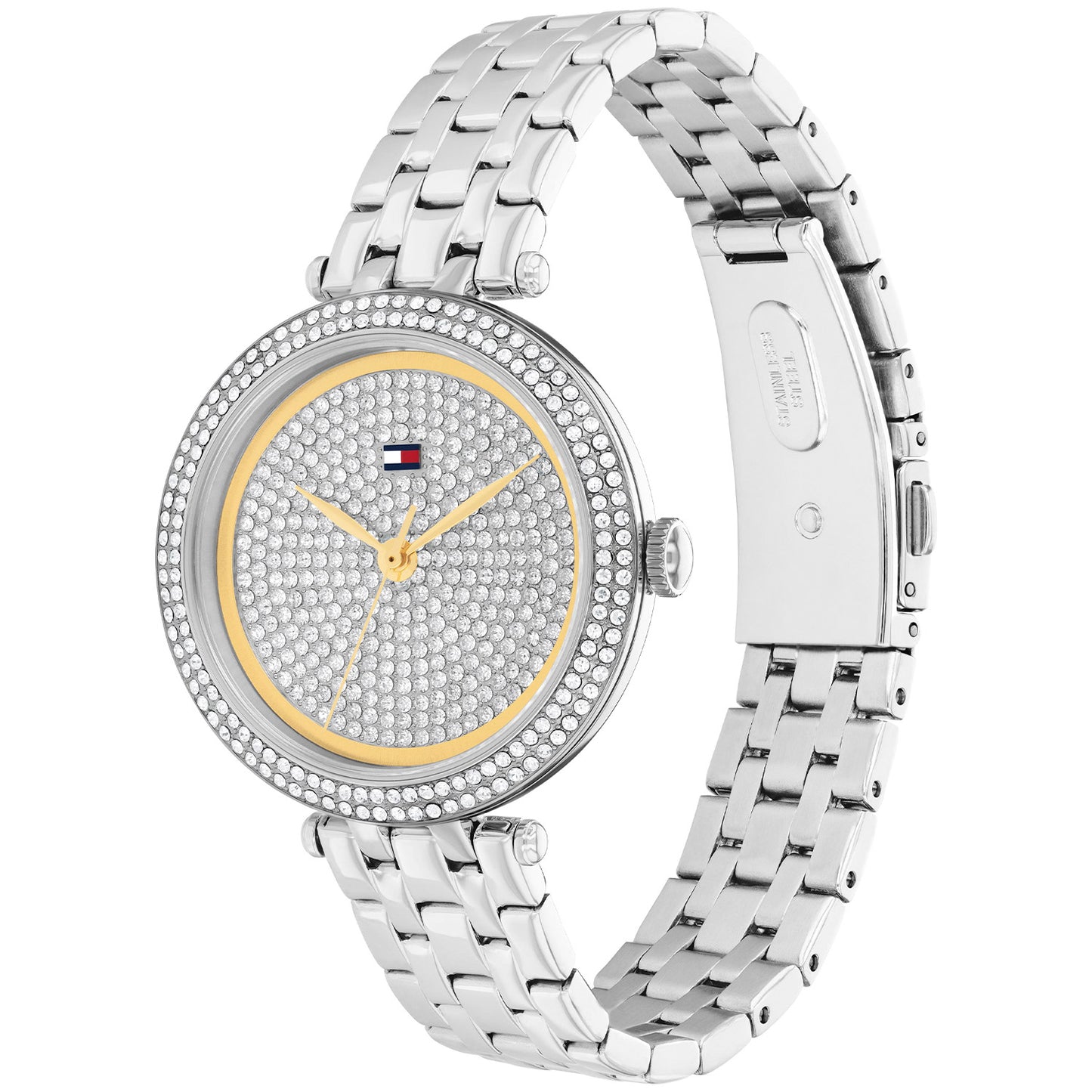 Damen-Armbanduhr Tommy Hilfiger mit silbernem Edelstahlarmband, Rundzifferblatt mit Zirkonia