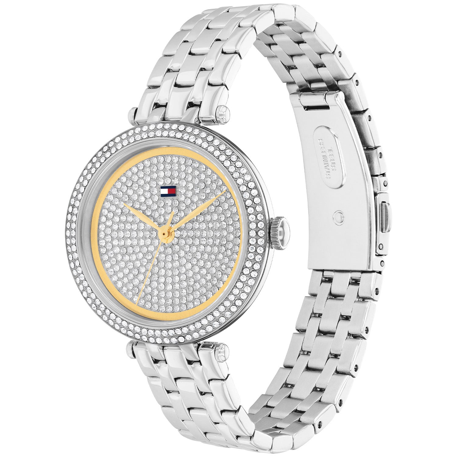 Damen-Armbanduhr Tommy Hilfiger mit silbernem Edelstahlarmband, Rundzifferblatt mit Zirkonia