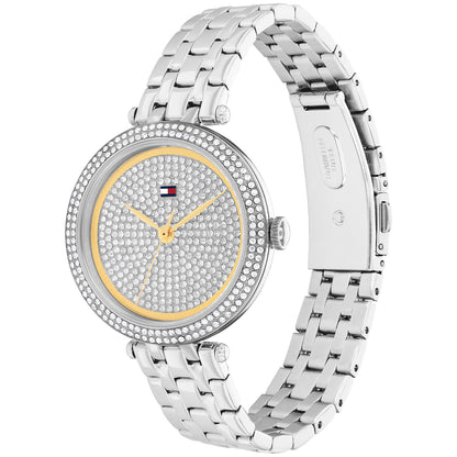 Damen-Armbanduhr Tommy Hilfiger mit silbernem Edelstahlarmband, Rundzifferblatt mit Zirkonia