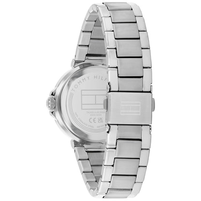 Tommy Hilfiger Lori Damenarmbanduhr Rückseite mit Metallband und silbernem Gehäuse