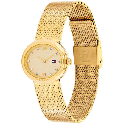 Tommy Hilfiger MOIRA Damenarmbanduhr Gold, ovales Gehäuse mit Open-Heart-Design