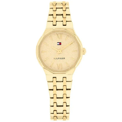 Damenarmbanduhr mit goldfarbenem Metallarmband und rundem Zifferblatt, Tommy Hilfiger