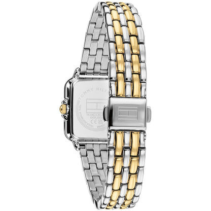 Tommy Hilfiger Damenarmbanduhr mit zweifarbigem Metallarmband, rechteckigem Gehäuse