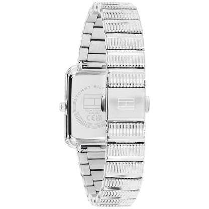 Tommy Hilfiger Daisy Damenarmbanduhr, silbernes Edelstahlband, Gehäuseansicht von hinten
