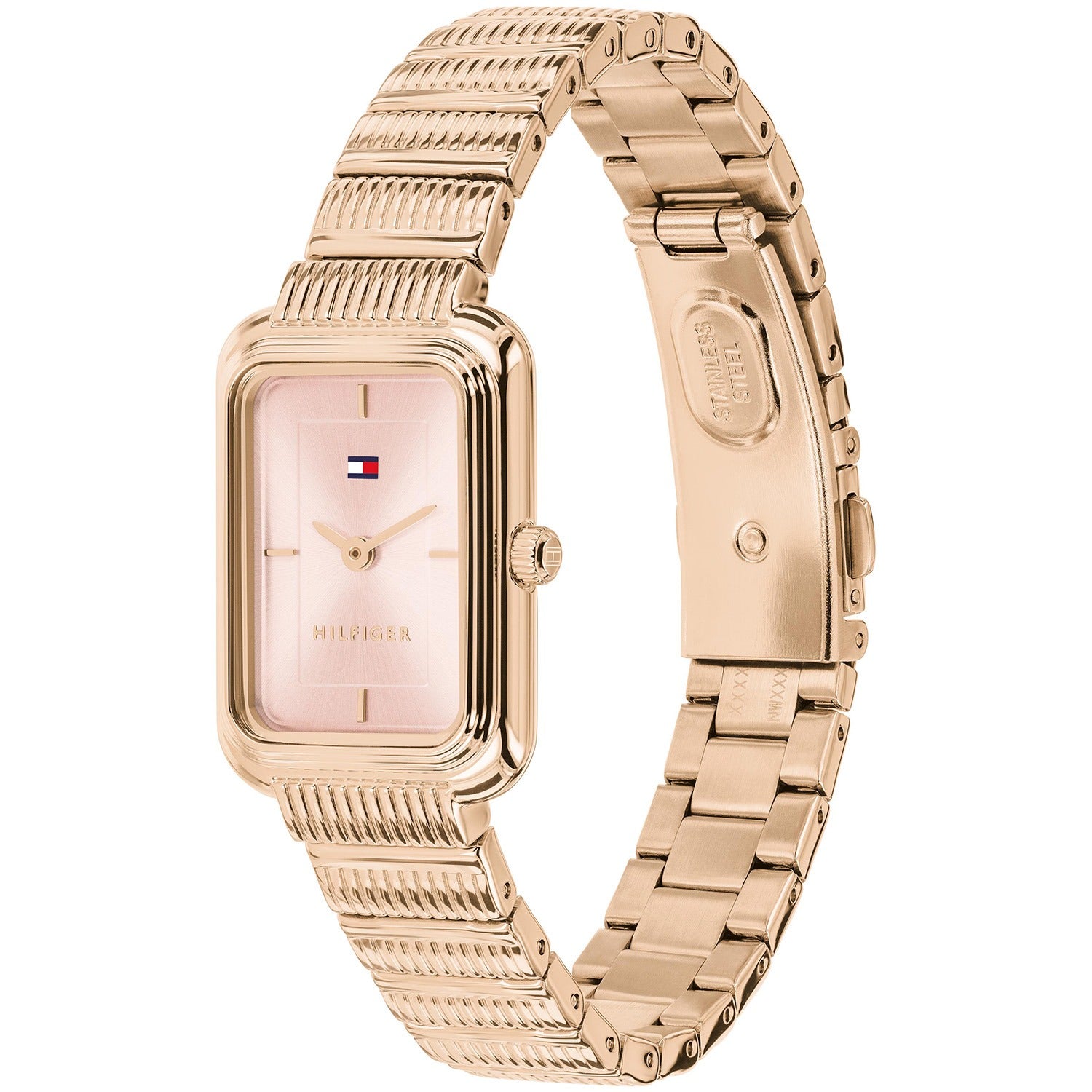 Tommy Hilfiger Damen-Armbanduhr Daisy mit rosafarbenem Zifferblatt und goldfarbenem Metallband