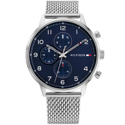 Herren-Chronograph Tommy Hilfiger Leonard mit blauem Zifferblatt und Edelstahl-Meshband