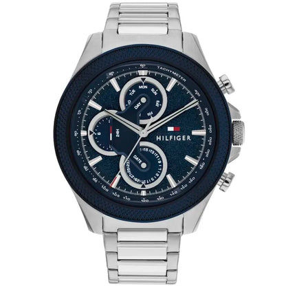 Tommy Hilfiger Clark Herrenuhr: Stahlband, blaues Zifferblatt, Chronograph-Subdials