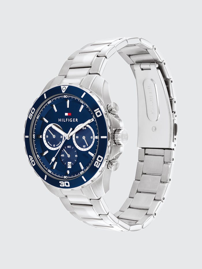 Tommy Hilfiger Jordan Herrenuhr mit blauem Zifferblatt und Edelstahlarmband, rund
