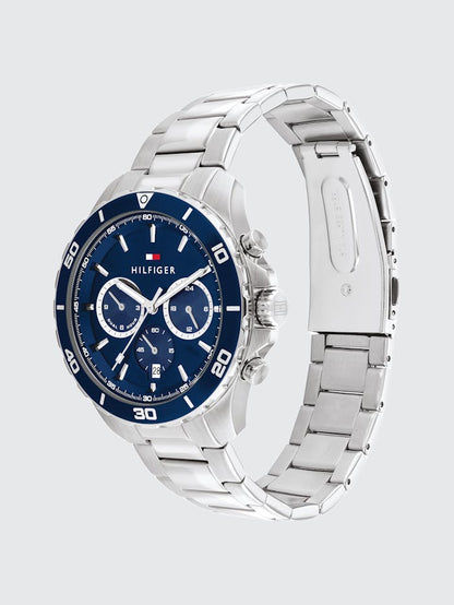 Tommy Hilfiger Jordan Herrenuhr mit blauem Zifferblatt und Edelstahlarmband, rund