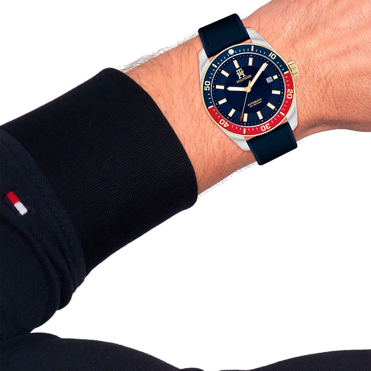 Tommy Hilfiger Herrenarmbanduhr mit blauem Zifferblatt und Kautschukband