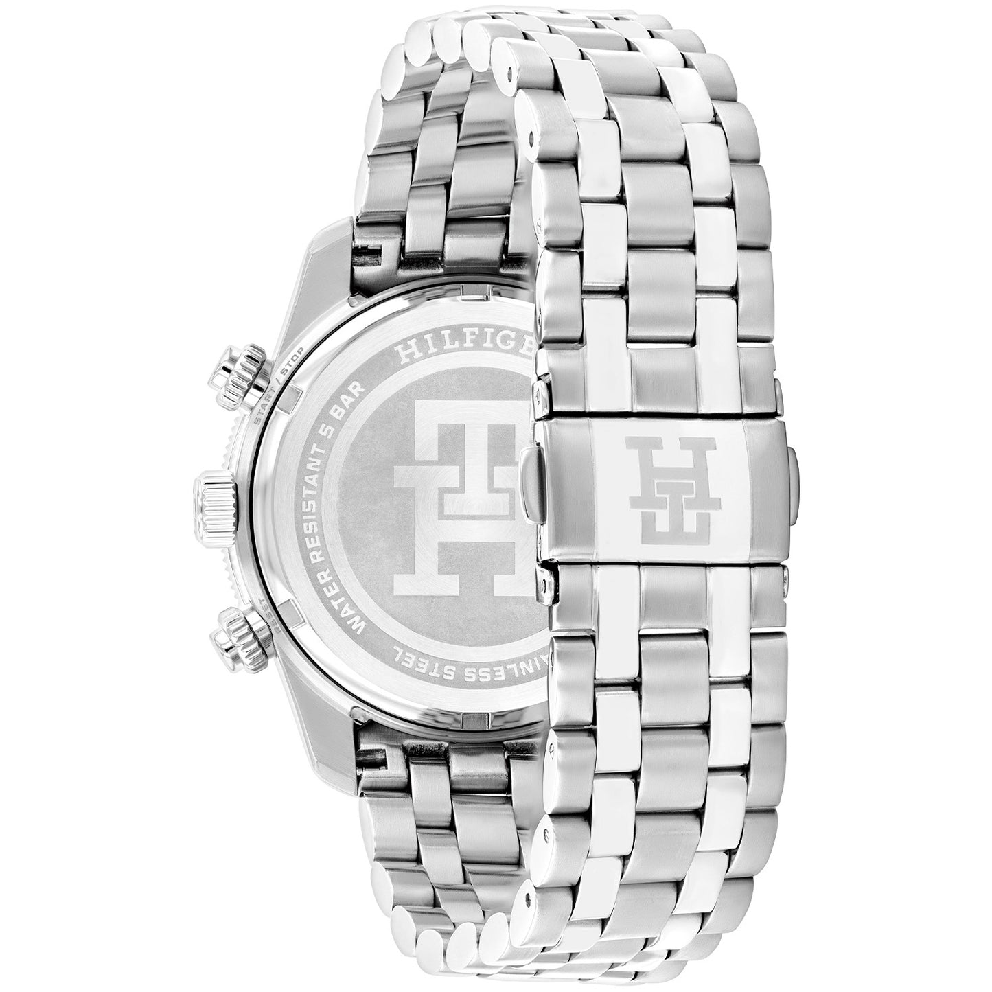Herrenuhr mit Metallarmband und gravierter Gehäuse-Rückseite