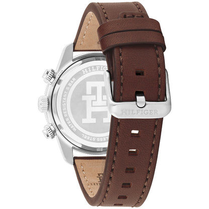 Tommy Hilfiger Herren-Quarzuhr mit braunem Lederband und Gehäuserückseite aus Metall
